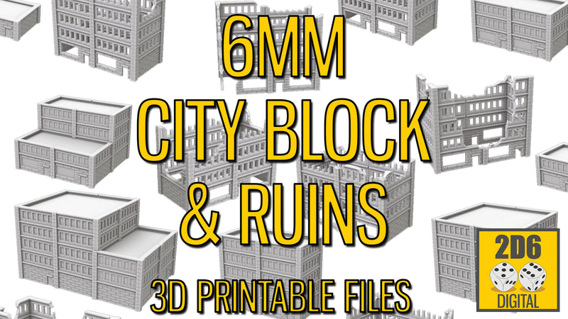 6mm City Block & Ruins 3D Printable Buildings